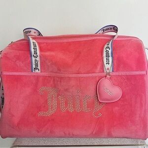 Juicy Couture Coral Pink Velour Travel Tote with Heart Charm